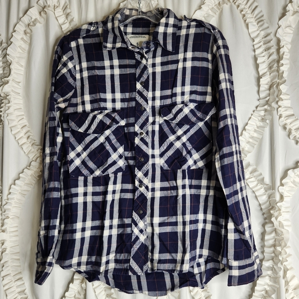 Zara Woman Plaid Snap Button Up Pocketed Blouse sz Small